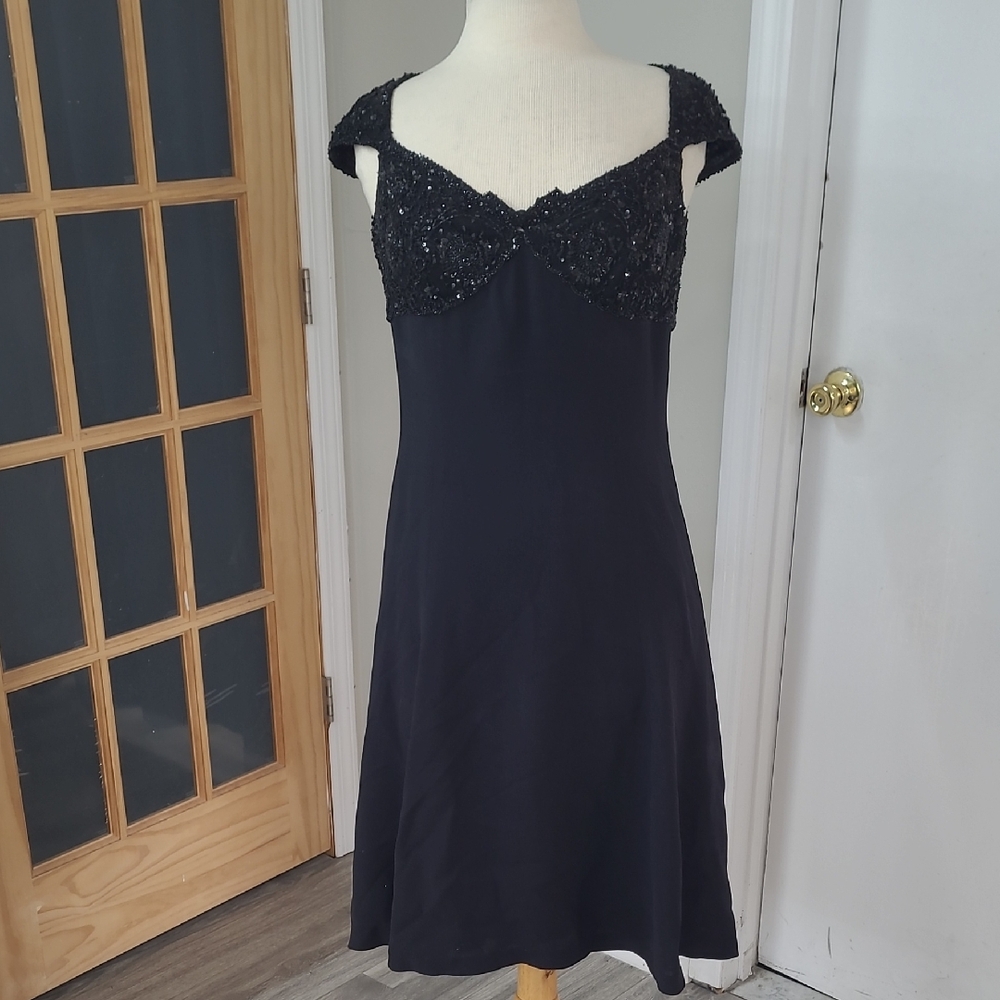 Escada Black Midi Dress with Beaded Bodice